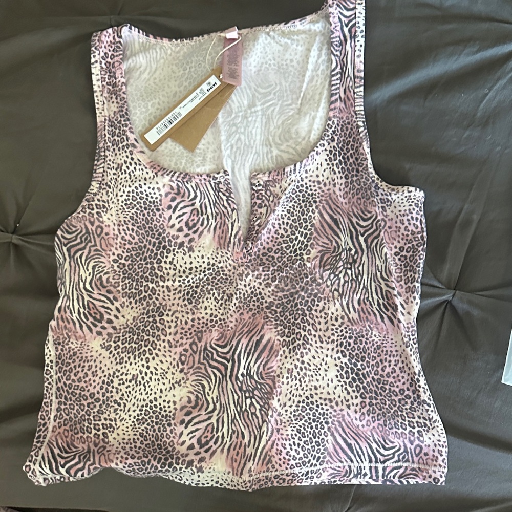 SKIMS Pink Leopard Pajama Top